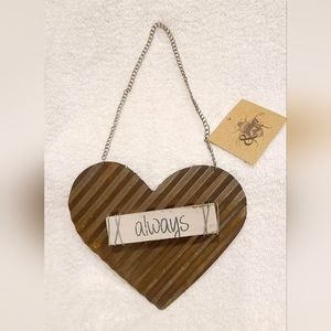 Honey & Me 6" Bronze Crimped Metal & Wood "always" Hanging Sign NWT